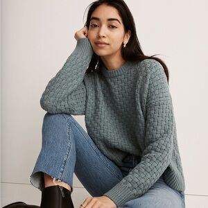Like New Madewell Basketweave-Stitch Sweater, Size M, Color: Steely Ocean